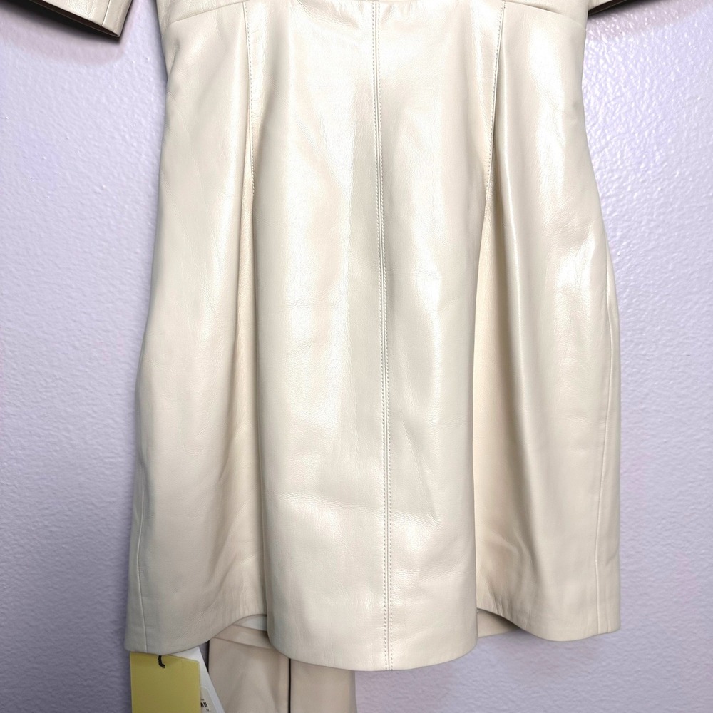 NWT Nanushka Maryl Faux Leather Chalk/Cream Fringe Knot Shift Mini Dress L - Picture 16 of 16